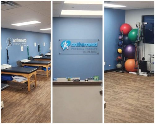 Physical therapy beds, Exercise Balls, On the Mend Logo Sign